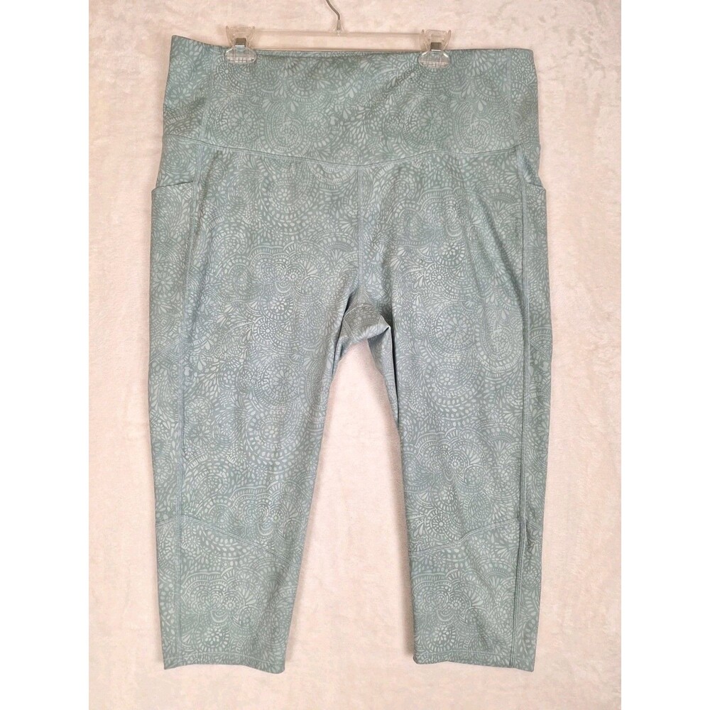 MTA Sport Womens Plus 2X Activewear Moisture Wicking Paisley Print Leggings Teal